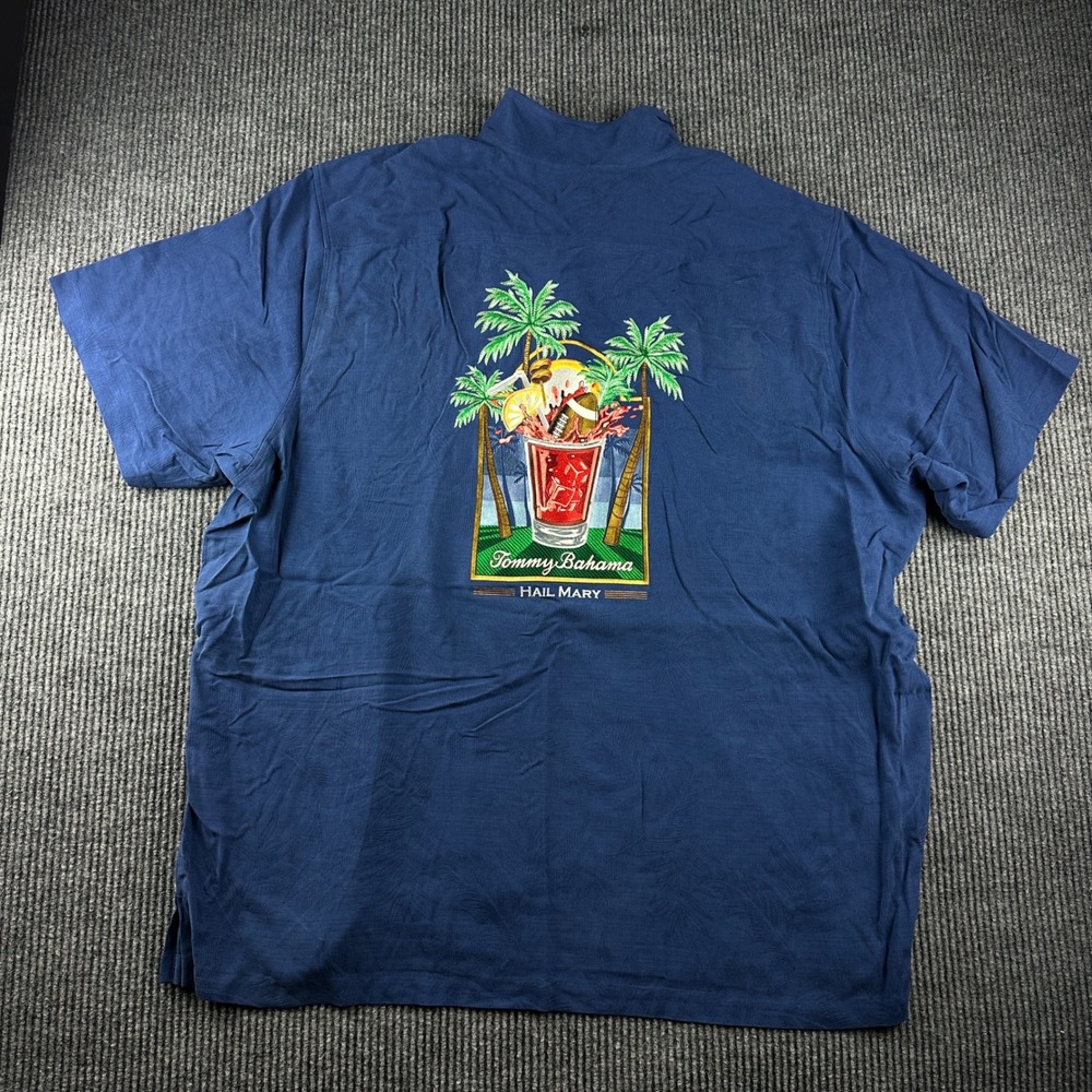 Tommy Bahama Mens 3XLT Silk Hail Mary Football Embroidered Camp Shirt Blue